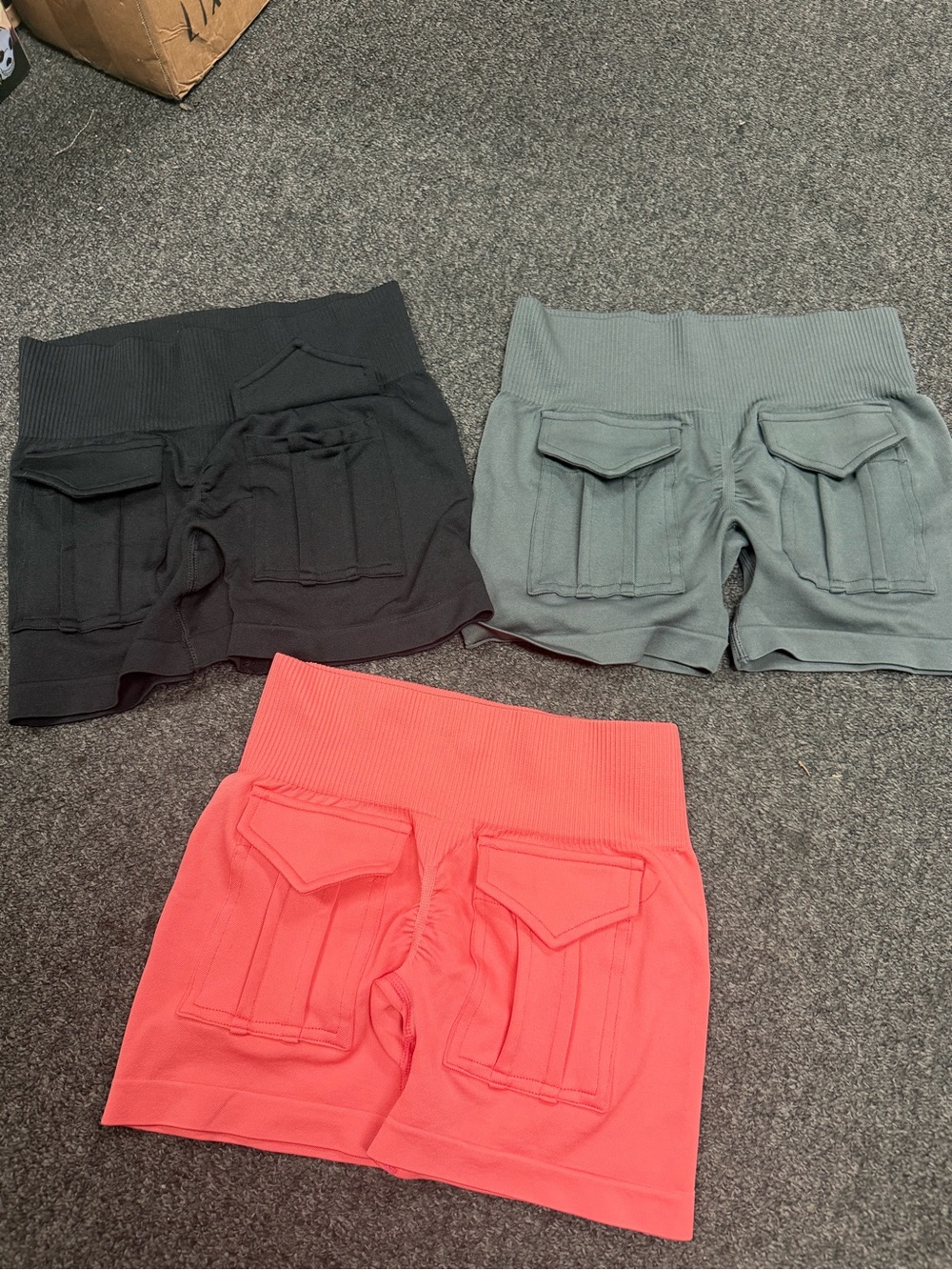 Ribbed Waist Pocket-Detail Track Shorts - Black, Gray, Coral